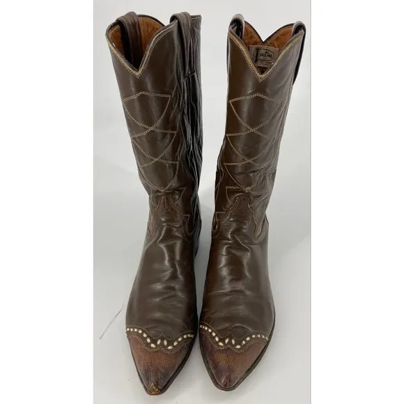 Vintage Justin Cowboy men 9AA Classic Western Two Tone Wing Tip boots L4050