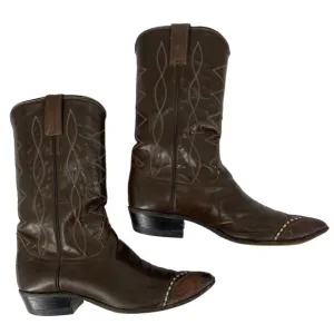 Vintage Justin Cowboy men 9AA Classic Western Two Tone Wing Tip boots L4050