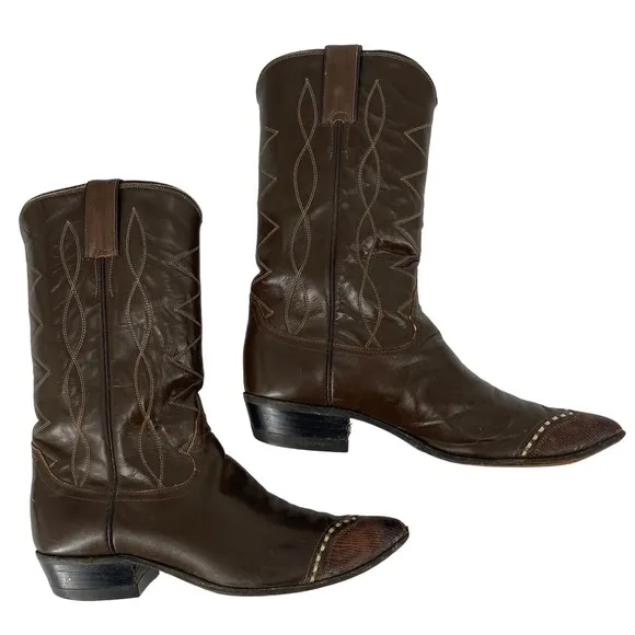 Vintage Justin Cowboy men 9AA Classic Western Two Tone Wing Tip boots L4050