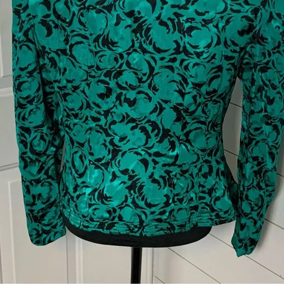 Vintage Maggy London 100% silk blazer green/black long sleeve 80s jacket size 14
