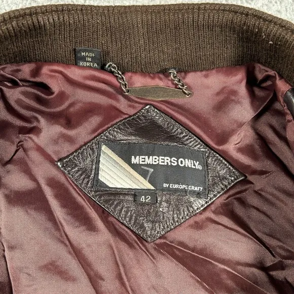 Vintage Members Only Bomber Leather  Jacket Men 42 Full-Zip Brown Grunge Biker
