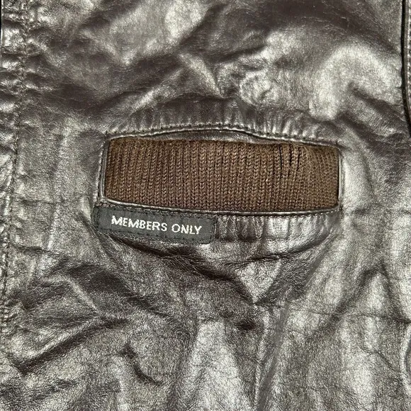 Vintage Members Only Bomber Leather  Jacket Men 42 Full-Zip Brown Grunge Biker