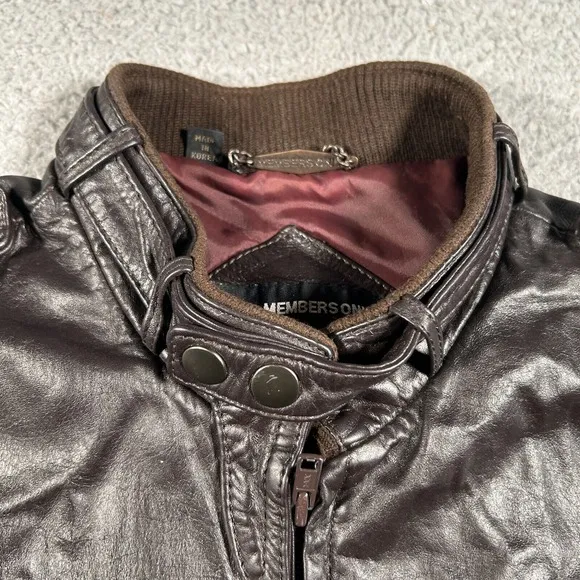 Vintage Members Only Bomber Leather  Jacket Men 42 Full-Zip Brown Grunge Biker
