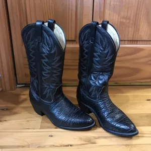 Vintage Mens Mason Black Leather Pull On Cowboy Boots Preowned Size 9 USA