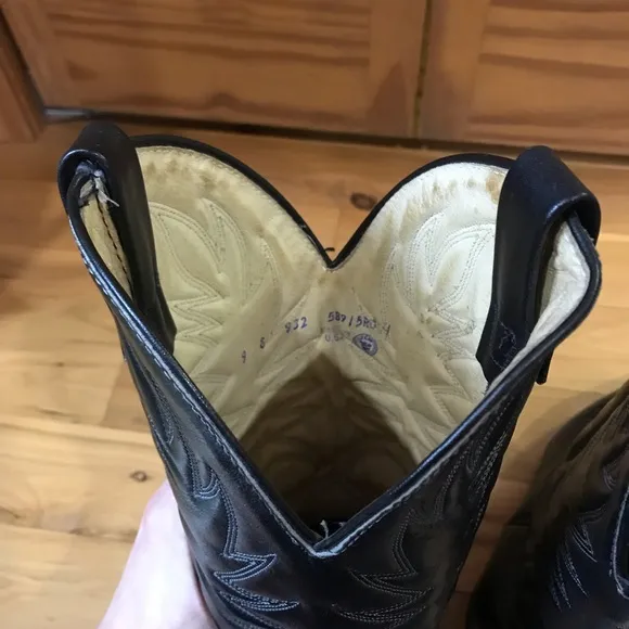 Vintage Mens Mason Black Leather Pull On Cowboy Boots Preowned Size 9 USA