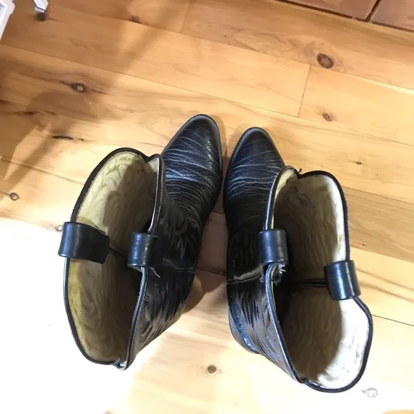 Vintage Mens Mason Black Leather Pull On Cowboy Boots Preowned Size 9 USA