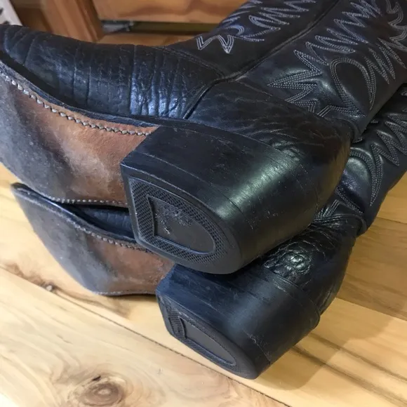 Vintage Mens Mason Black Leather Pull On Cowboy Boots Preowned Size 9 USA
