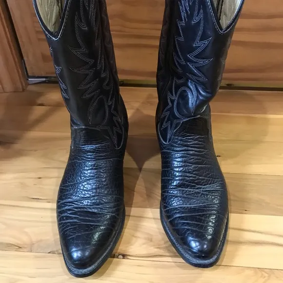 Vintage Mens Mason Black Leather Pull On Cowboy Boots Preowned Size 9 USA