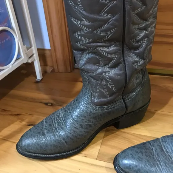 Vintage Mens Mason Gray Leather Pull On Cowboy Boots Preowned Size 9 USA