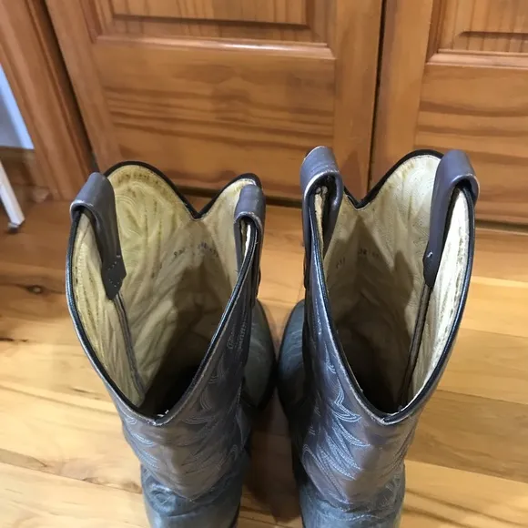 Vintage Mens Mason Gray Leather Pull On Cowboy Boots Preowned Size 9 USA