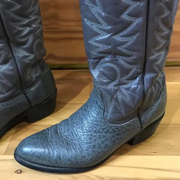 Vintage Mens Mason Gray Leather Pull On Cowboy Boots Preowned Size 9 USA