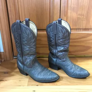 Vintage Mens Mason Gray Leather Pull On Cowboy Boots Preowned Size 9 USA
