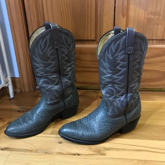 Vintage Mens Mason Gray Leather Pull On Cowboy Boots Preowned Size 9 USA
