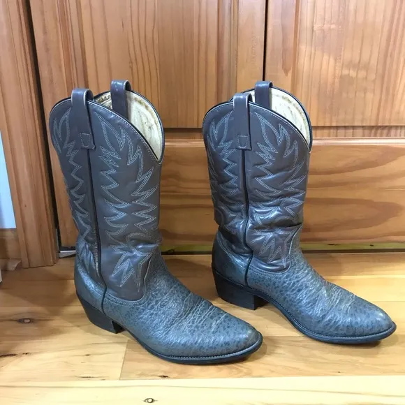 Vintage Mens Mason Gray Leather Pull On Cowboy Boots Preowned Size 9 USA