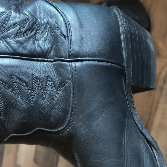Vintage Nocona Black Leather Western Cowboy Boots Sz 9EEE Men