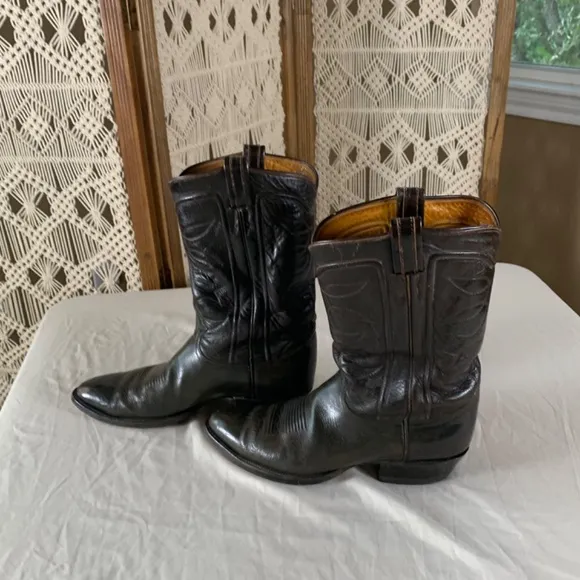 Vintage Tony Lama Dark Brown Black Leather Western Boots Men size 10 Made in USA