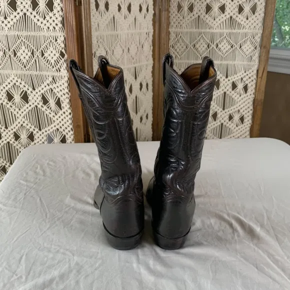 Vintage Tony Lama Dark Brown Black Leather Western Boots Men size 10 Made in USA