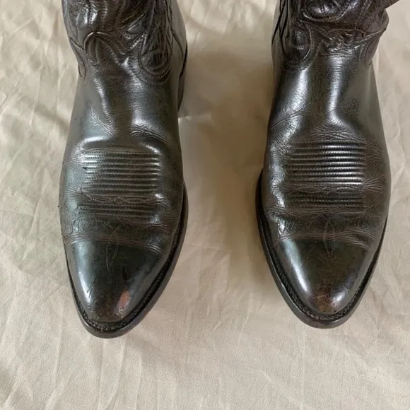Vintage Tony Lama Dark Brown Black Leather Western Boots Men size 10 Made in USA