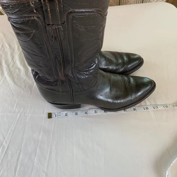 Vintage Tony Lama Dark Brown Black Leather Western Boots Men size 10 Made in USA