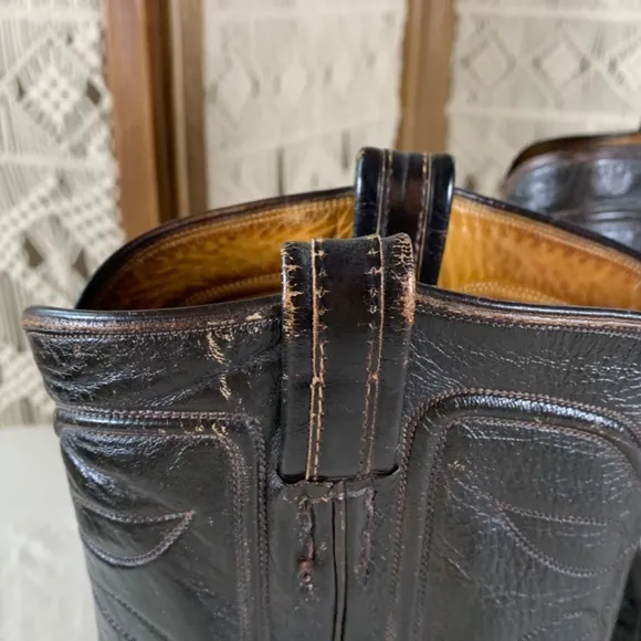 Vintage Tony Lama Dark Brown Black Leather Western Boots Men size 10 Made in USA