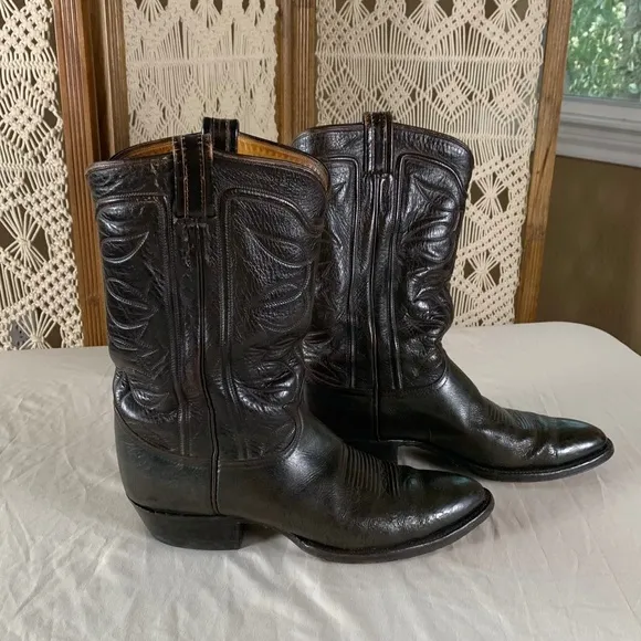 Vintage Tony Lama Dark Brown Black Leather Western Boots Men size 10 Made in USA