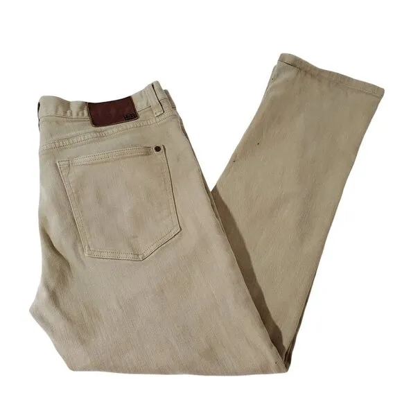 VTG DC Shoes Tan Jean 34/28 Button Fly Slim Skateboard Stretch Leather Logo