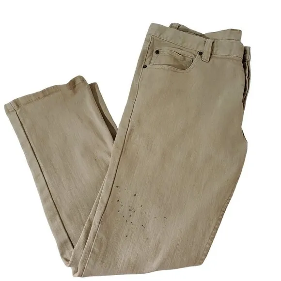 VTG DC Shoes Tan Jean 34/28 Button Fly Slim Skateboard Stretch Leather Logo
