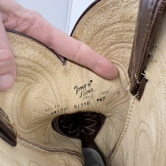 VTG TONY LAMA USA TX Brown Cowboy Boots‎ Men 9.5 D Black Label Western Southwest