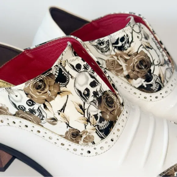 White Men Skull Punk Western Cowboy Boots Mens Heel Leather Shoes Sz 44/9.5