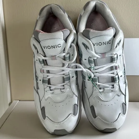 Women’ 12 US 44EU -Vionic 23Walk Classic Sneaker Shoes White Blue Pink Leather