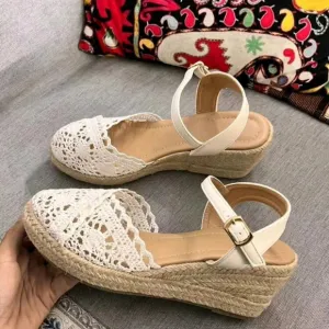 Women's Peep Toe High Heel Platforms Lace Mesh Hollow Out Summer Sandals