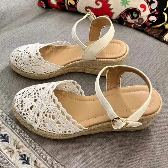 Women's Peep Toe High Heel Platforms Lace Mesh Hollow Out Summer Sandals