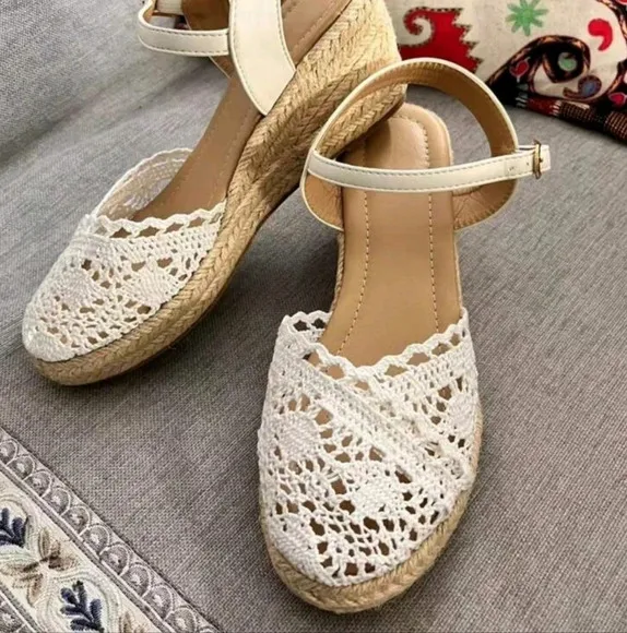 Women's Peep Toe High Heel Platforms Lace Mesh Hollow Out Summer Sandals