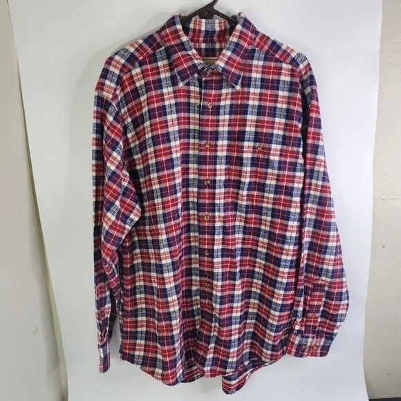 Woolrich Shirt Mens XL Plaid Flannel  Long Sleeve Navy/Black/Red/White