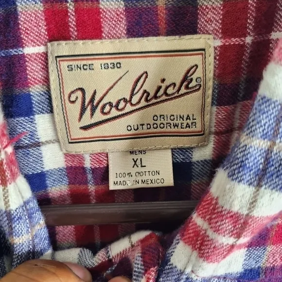 Woolrich Shirt Mens XL Plaid Flannel  Long Sleeve Navy/Black/Red/White