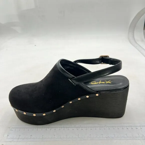XYD Women Retro Rivets Closed Toe Slingbacks Sandals Wedge Heel Platform Black