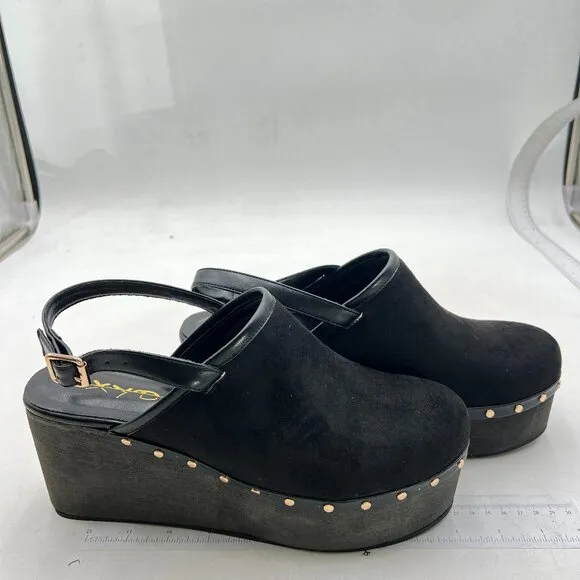 XYD Women Retro Rivets Closed Toe Slingbacks Sandals Wedge Heel Platform Black