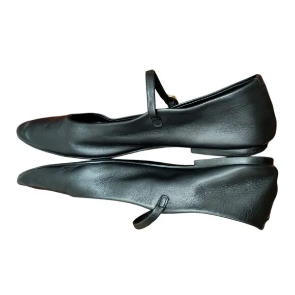 Zara black Buckle Leather Ballet Flats Shoes Size EU 38/US 7.5