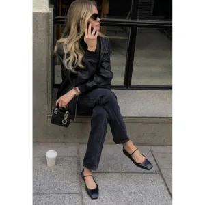 Zara black Buckle Leather Ballet Flats Shoes Size EU 38/US 7.5