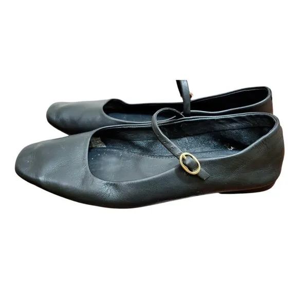 Zara black Buckle Leather Ballet Flats Shoes Size EU 38/US 7.5