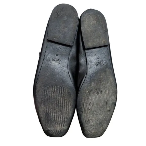 Zara black Buckle Leather Ballet Flats Shoes Size EU 38/US 7.5