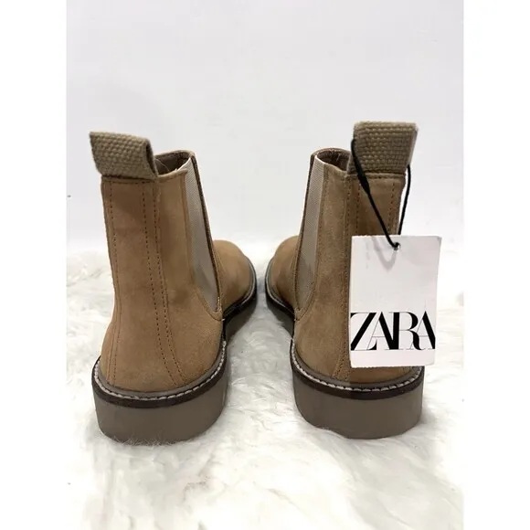 Zara Men Chelsea Ankle Boots Split Suede Leather Beige Size US 6 New 2001/820